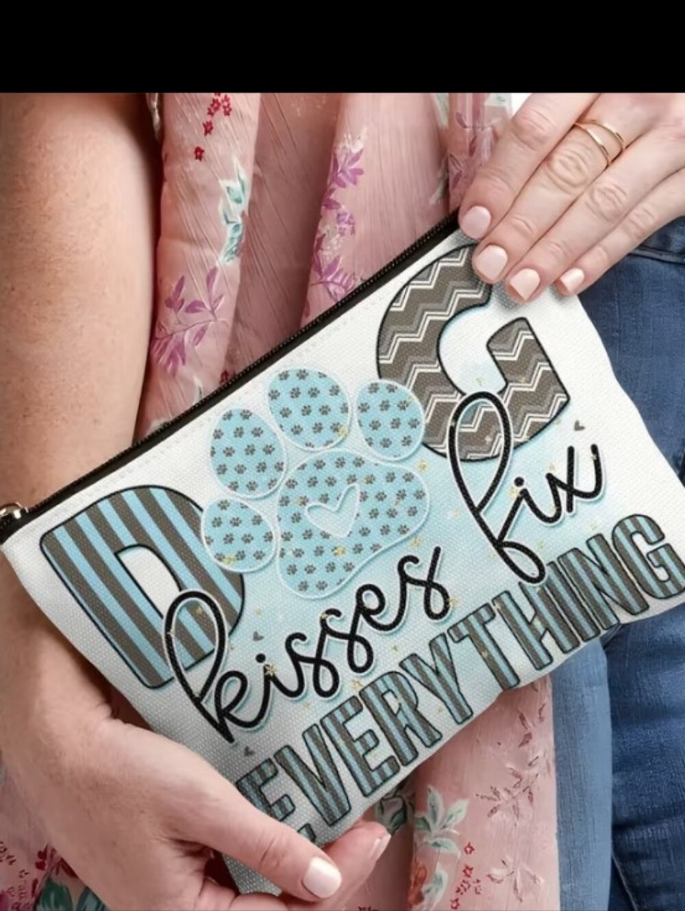 Dog Cosmetic Pouch | 'Dog Kisses Fix Everything' Makeup Bag | New